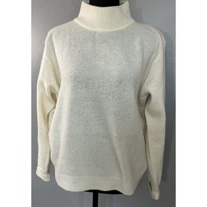 Dress Barn Womens L Ivory Mock Neck Lambswool Angora Blend Sweater Long Sleeve